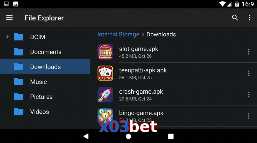 Main screen of X03bet gameapk page for PK players