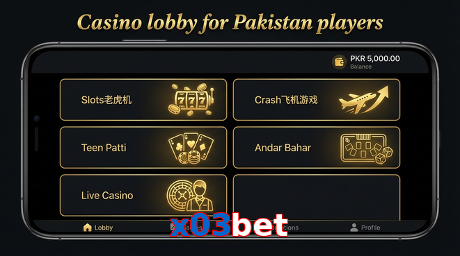 Lobby view of X03bet for Pakistan users